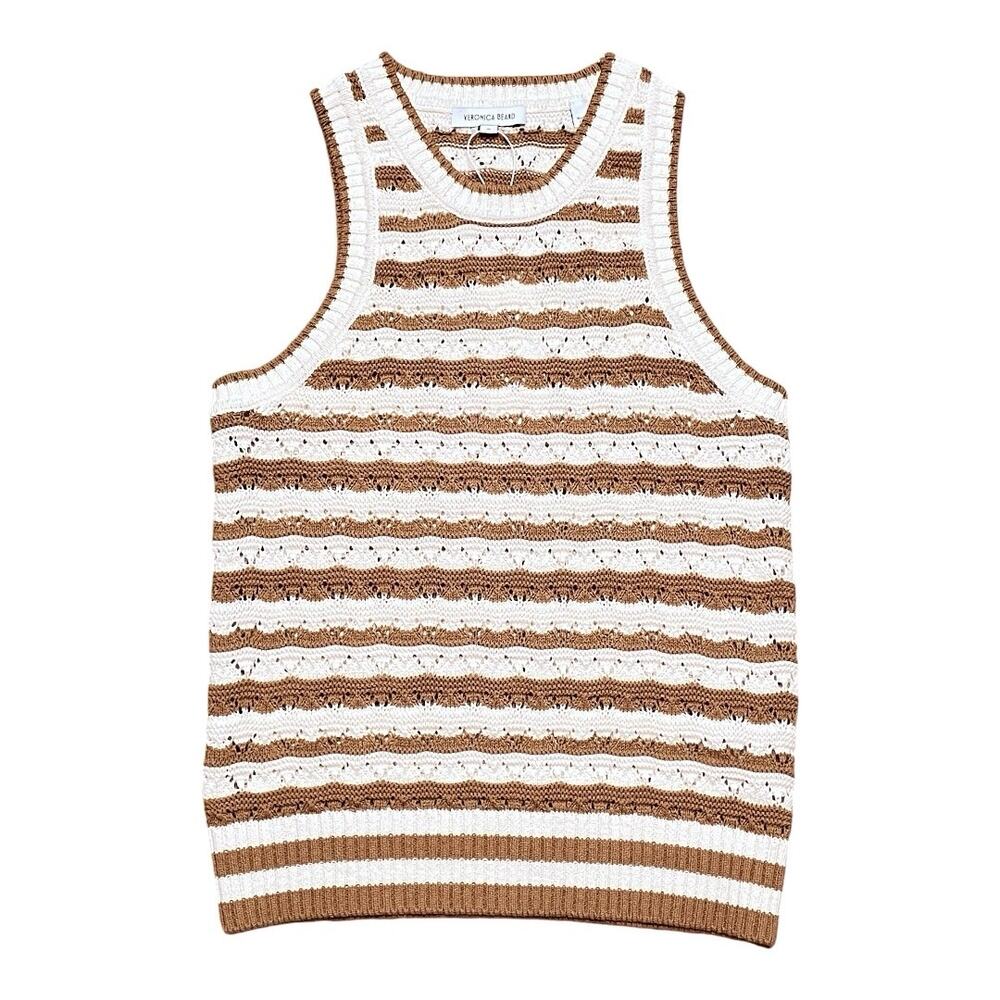 Veronica Beard NWT Jerrel Striped Cotton Knit Tank Desert Khaki Off-White - Picture 4 of 7